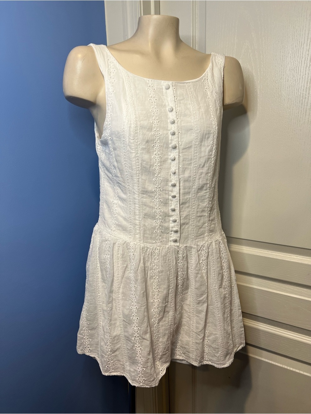Altar'd State Layla 100% Cotton White Eyelet Button-Front Mini Dress size L